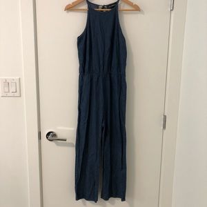 Dark blue denim style jumpsuit